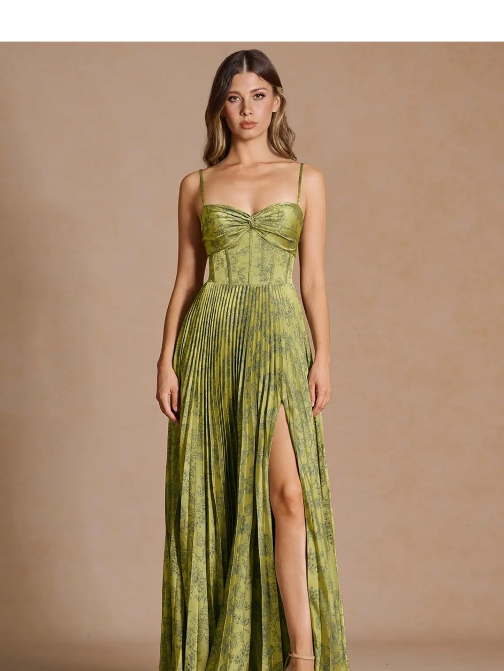 Green Pleated Gown - Picture 2 of 2